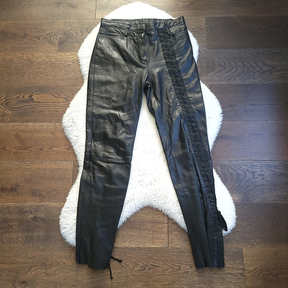 Dolce & Gabbana Pants - Dolce & Gabbana Y2K Lace Up Kick Out Leather Pant